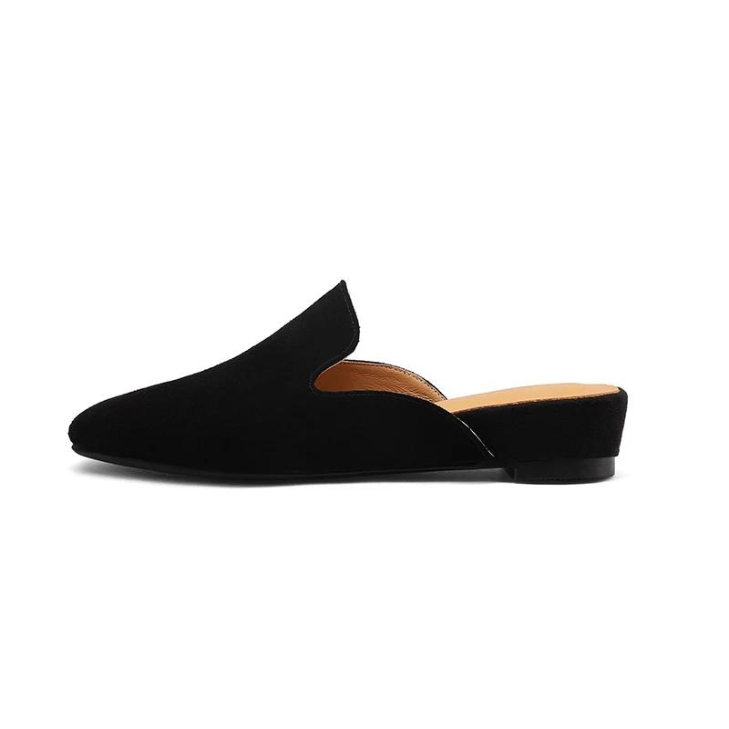 SmallHut Nouvelle Tendance 2026 Mules d'été pour femme en daim de vache, à talon compensé, bout rond