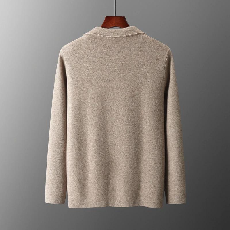 Cardigan en cachemire à col imbibé pour hommes, chemise épaissie, pull monochrome, veste en laine mé