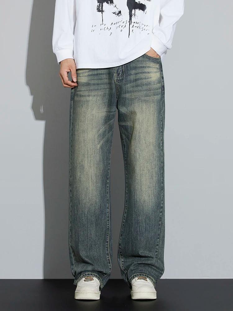 Jean Baggy en Coton à Jambes Larges pour Homme, Streetwear Rétro, Mode Coréenne, Denim Délavé Droit,