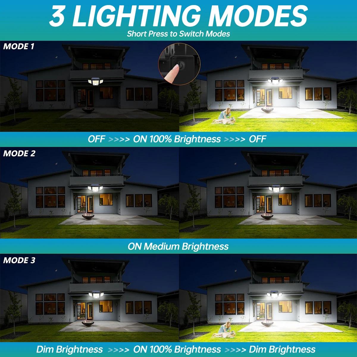 Lumière solaire 3000LM avec double détecteur de mouvement PIR 3 modes d'éclairage 270 ° Lumières d