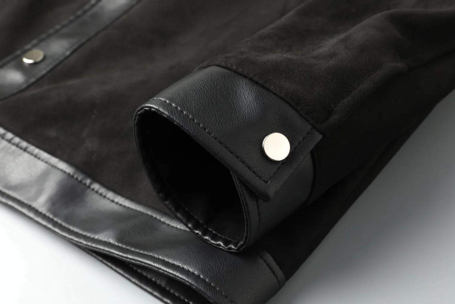 Veste décontractée d'affaires en simili daim épissé en cuir Pu pour hommes, printemps et automne