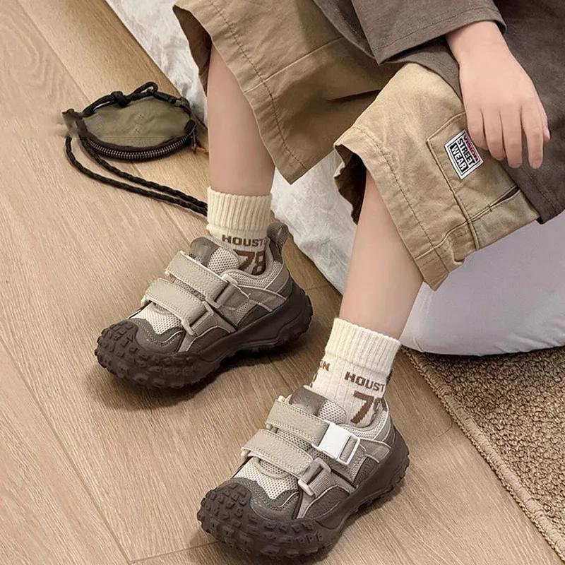 Baskets Chunky pour Enfants 2026 Nouvelles Chaussures d'Hiver en Coton à Velcro avec Semelle Crantée