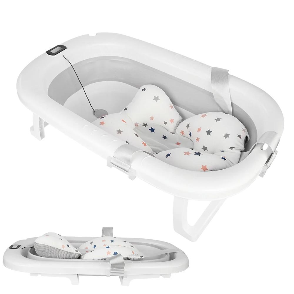 Baignoire bébé pliable avec thermomètre intégré - Coussin de bain confortable cadeau naissance