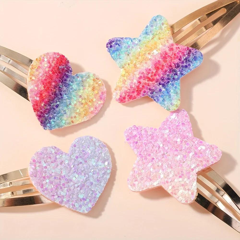 Épingles à cheveux faites à la main pour filles, 16 pièces, paillettes, fleur arc-en-ciel, lapin BB,