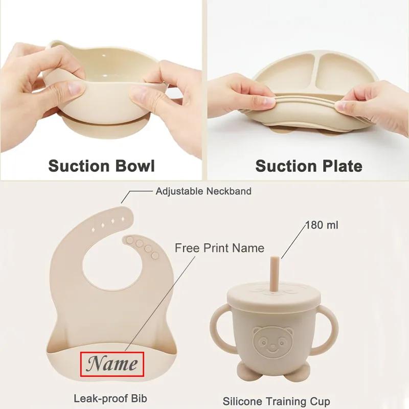 Ensemble d'alimentation bébé 8 pièces en silicone - Vaisselle pour enfants avec assiettes, bols et couverts