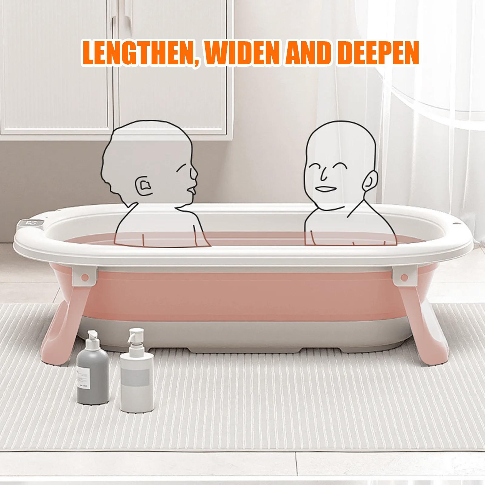 Baignoire Pliable Bébé, Avec Thermometre Digital, Coussin De Bain, Compacte Portable, Gris/Rose/Kaki