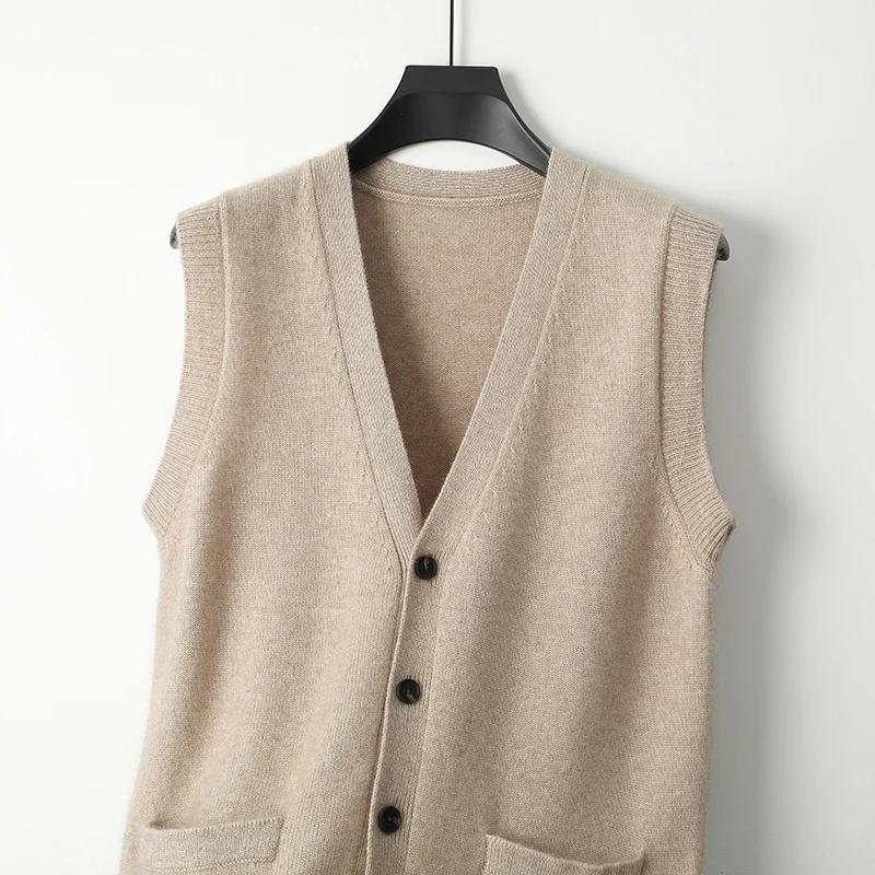 Gilet sans manches tricoté en laine mérinos pour hommes, épaule épaisse, décontracté, Business, chau