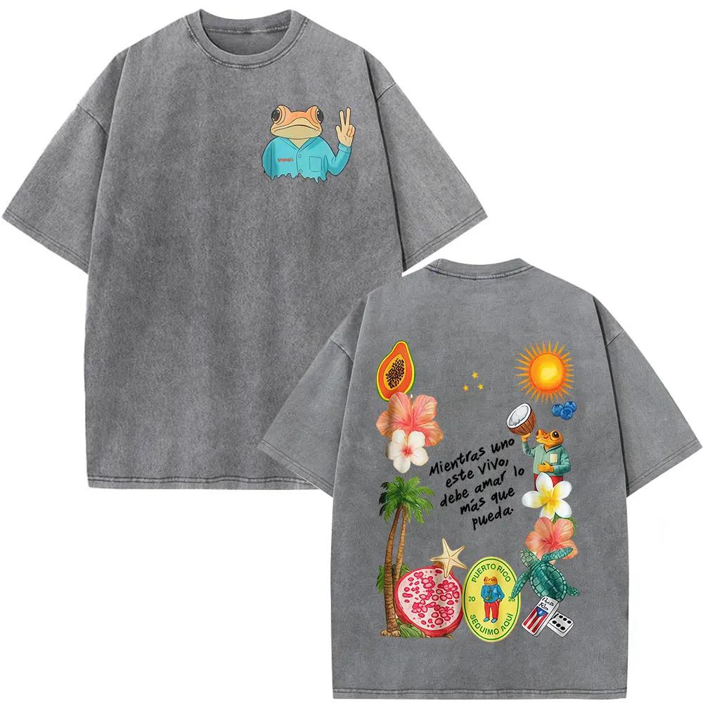 T-shirt Rapper Bad Bunny Vintage Lavé Debi Tirar Mas Fotos DTMF World Tour Album T-shirts Hommes Fem