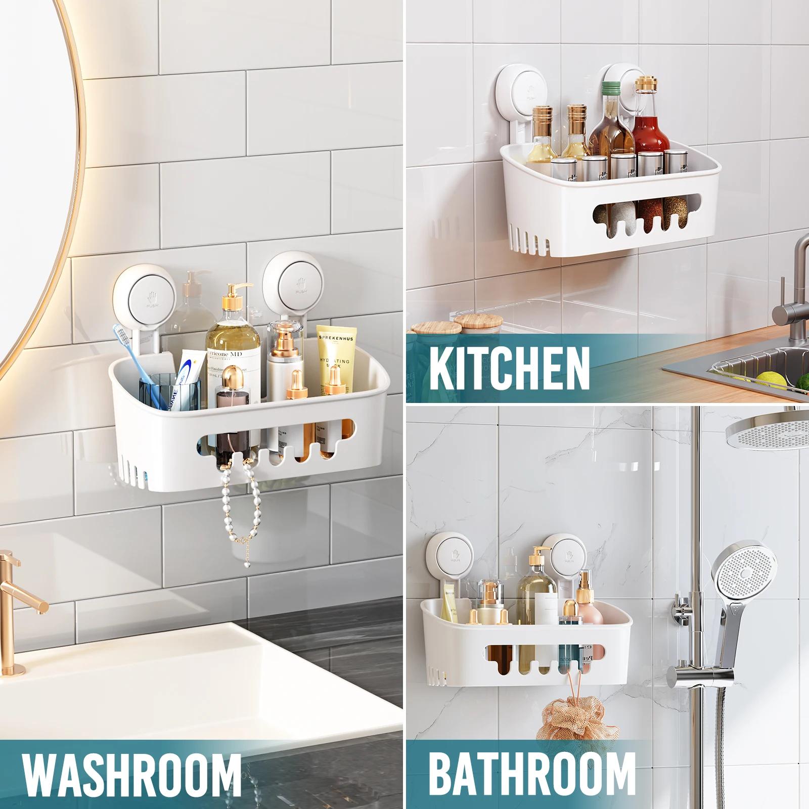 TAILI Étagère de douche d'angle à ventouse sans perçage, panier de rangement pour shampoing, maquill
