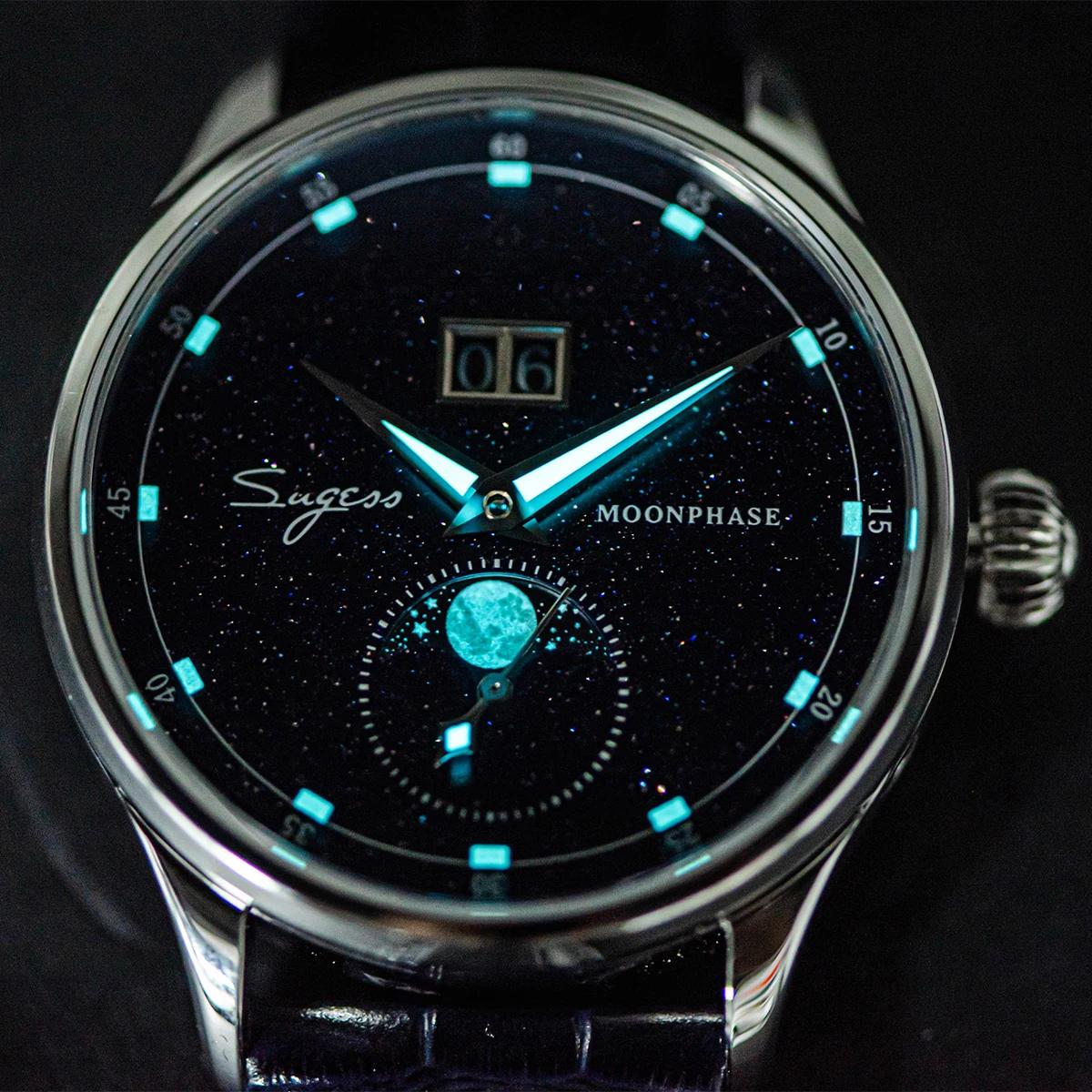 Sugess montre pour hommes édition limitée phase de lune boîtier en acier inoxydable 316L Tianjin ST2