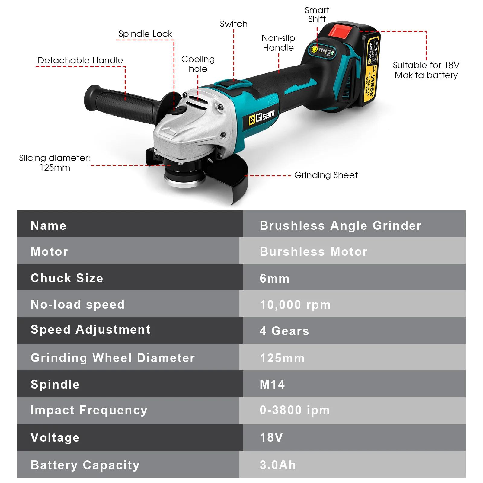 Gami 125MM meuleuse d'angle électrique sans brosse vitesse Variable M14 Machine de découpe outil de
