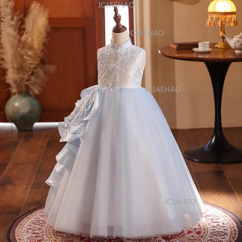 Nouvelle Robe de Soirée pour Enfants 2026, Col Mandarin, Sans Manches, Longue, Élégante, Robe de Pri