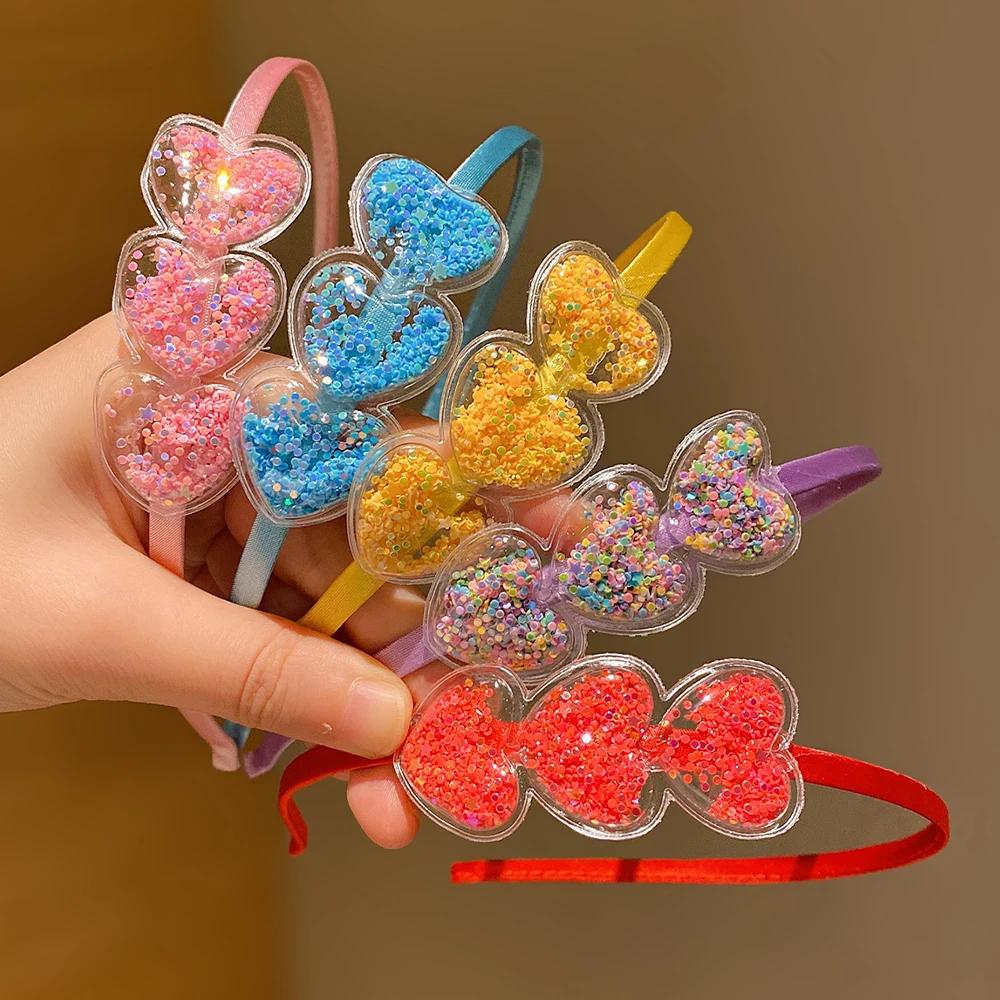 5 pièces de bandeaux coeur de fille mignonnes qui ne fait pas mal aux cheveux, bandeaux à paillettes