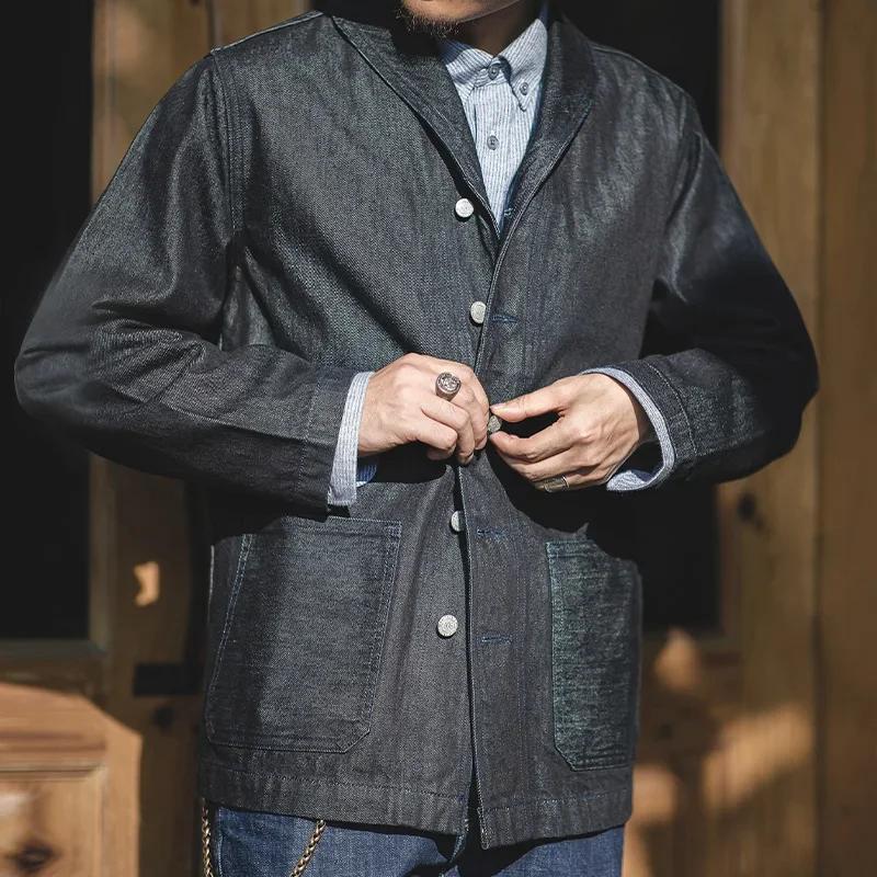 Veste en jean à revers Maden 13,5 oz, multi-poches, style vintage, pour homme, chemise en denim de t