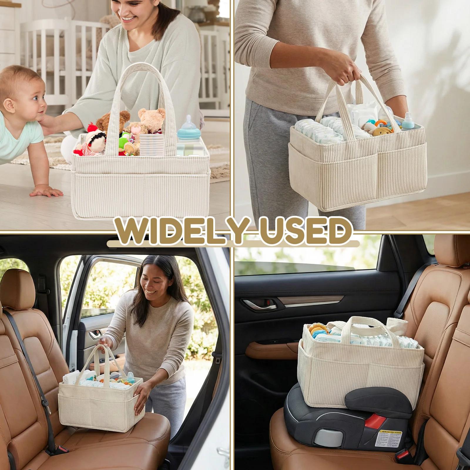 Organisateur de couches pour bébé en velours côtelé, panier de rangement pliable multi-poches avec p