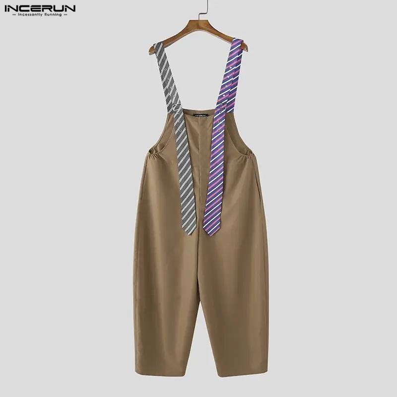 INCERUN Combinaisons pour hommes rayées patchwork sans manches décontractées à bretelles, style stre