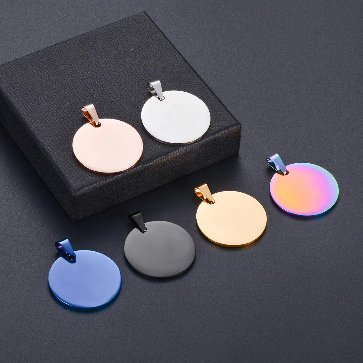 10 pièces en gros militaire armée Style disque pendentif rond 6 couleurs collier blanc en acier inox
