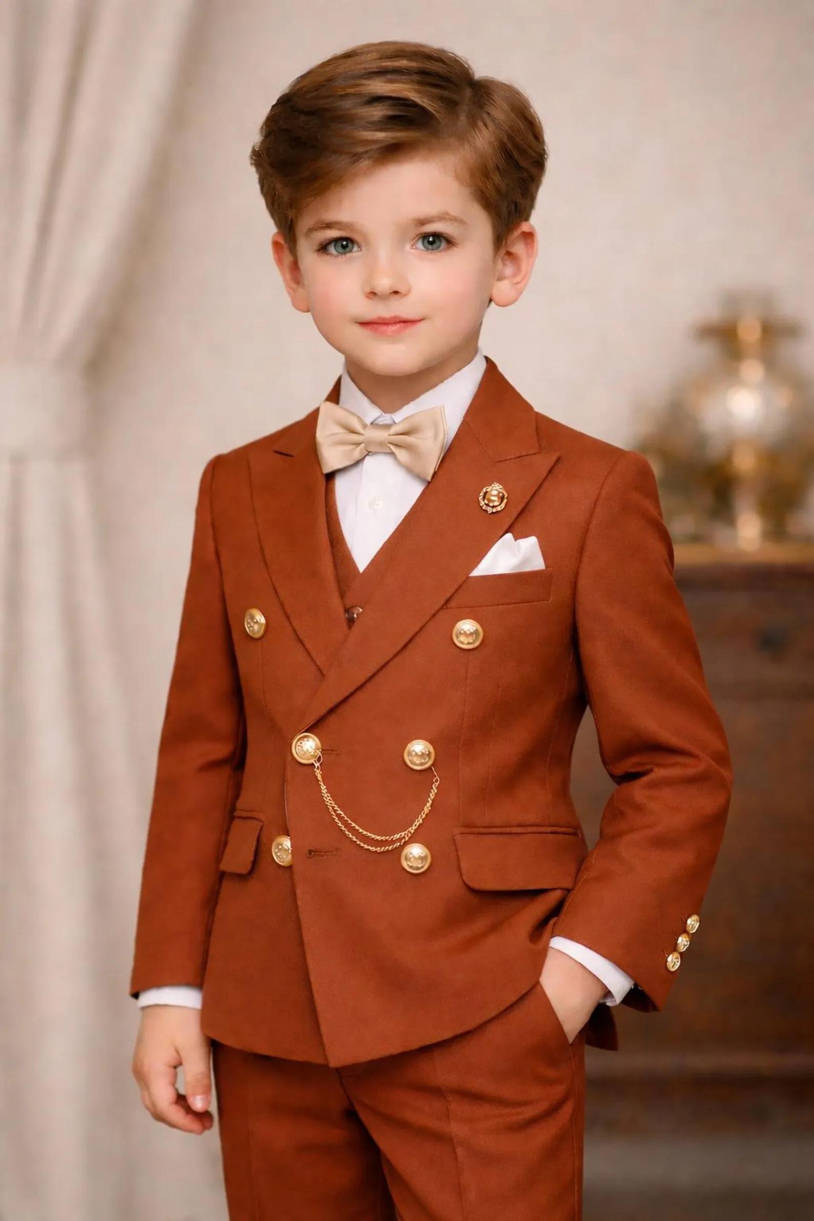 Costume Garçon Croisé 2 Pièces pour Mariage, Tenue de Garçon d'Honneur pour Anniversaire, Ensemble E