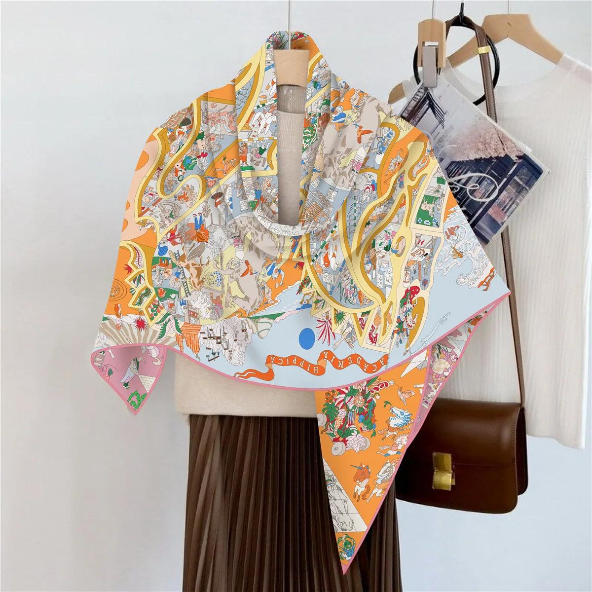 Écharpe en fausse soie et laine pour femmes, 110x110m, Chic, élégant, carré, luxe, cadeau de noël, d
