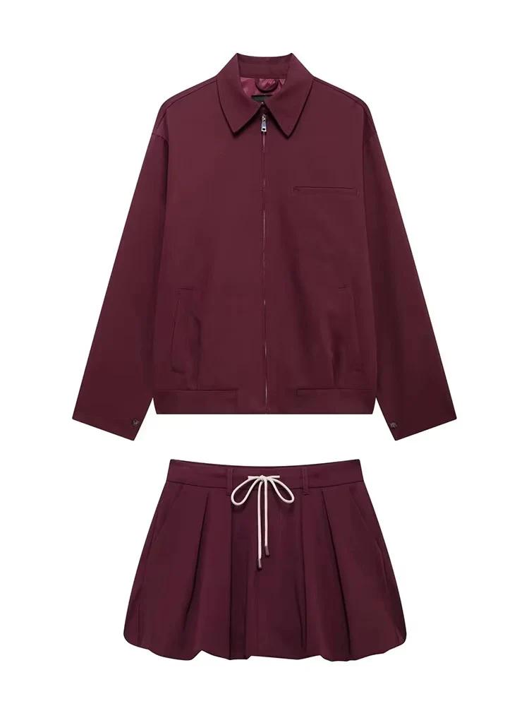 Ensemble 2 pièces décontracté pour femmes, taille à lacets, édition lanterne, Mini jupe, poche solid