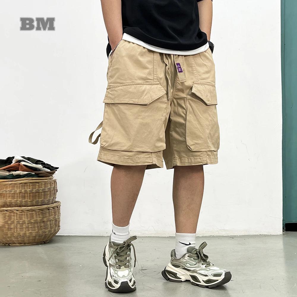 Short Cargo délavé de Style japonais pour hommes, Streetwear Vintage, Baggy, grandes poches, surdime