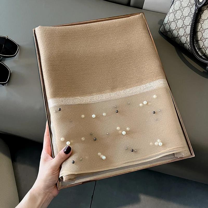 Écharpe de marque de luxe pour femmes, châle, couleur unie, en soie, en lin, été, bandana, Hijab, co