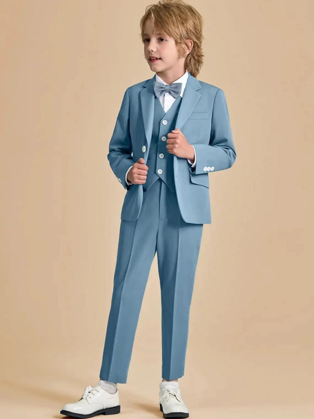 Beaux garçons Slim Fit costumes 3 pièces Piano Performance porter cranté revers enfants costume ense