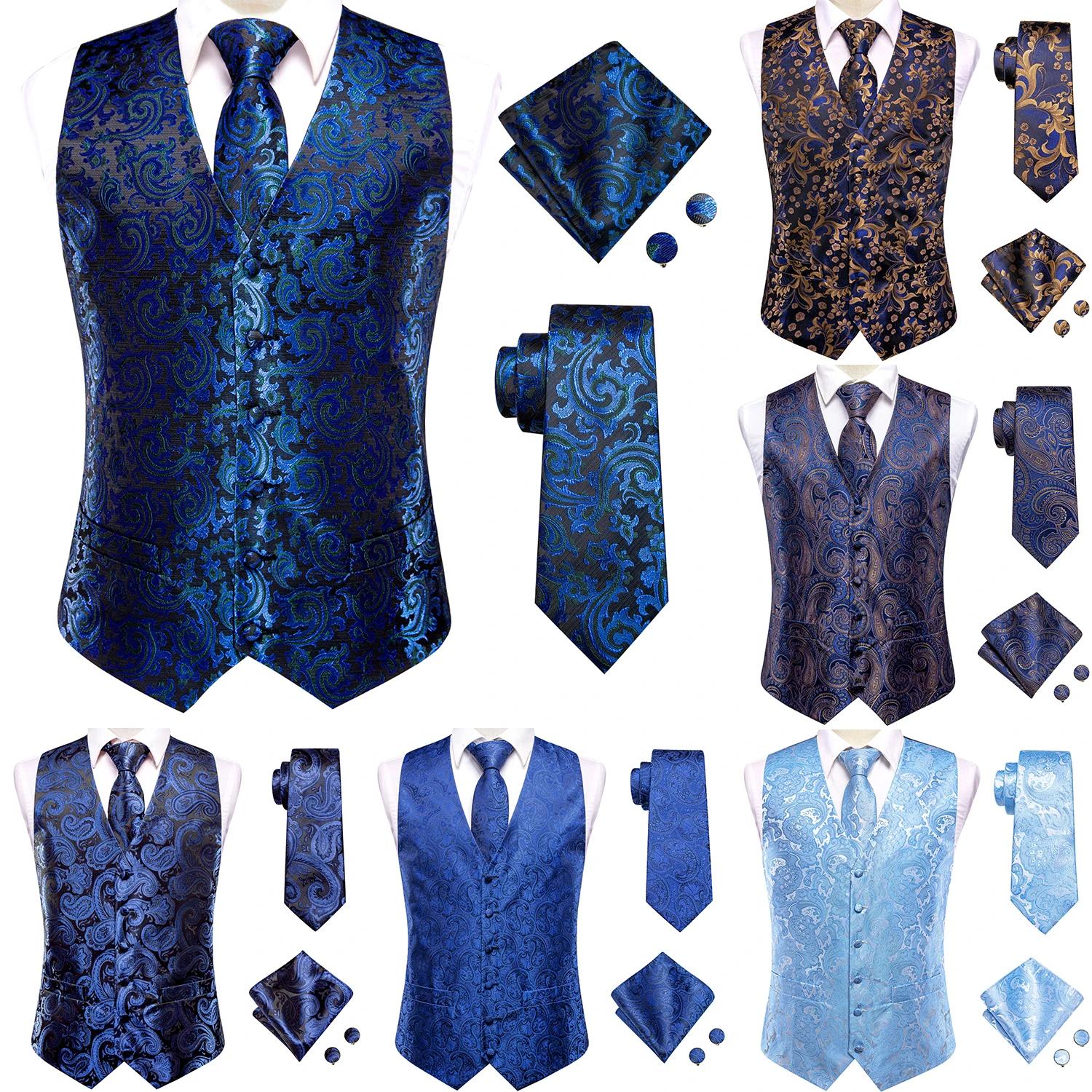 Ensemble Gilet et Cravate pour Homme Bleu Marine Royal, Veste sans Manches, Cravate, Pochette, Bouto