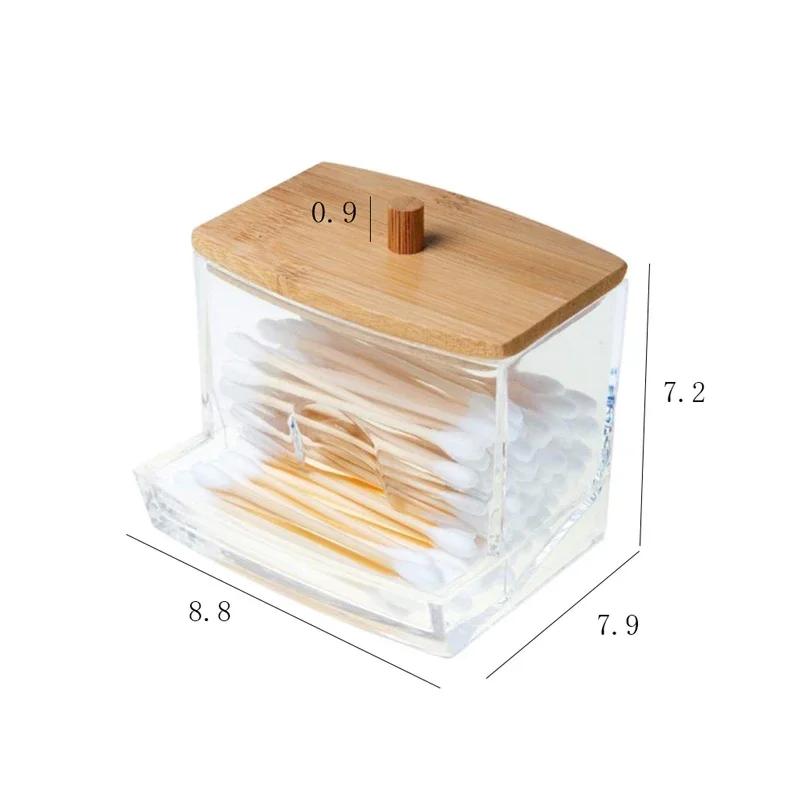 Boîte rangement coton-tige bambou transparente - Organisation salle de bain écologique - Conteneur cure-dents