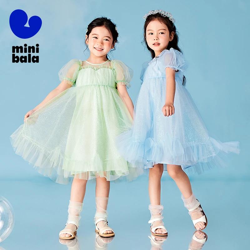 Robe trapèze Mini Bala pour filles, maille flottante, manches bouffantes, princesse haute audio, béb