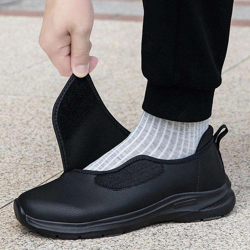 Baskets orthopédiques en cuir pour diabétiques pour hommes, chaussures ouvertes à ajustement large a