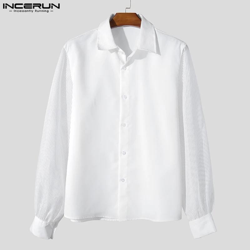 INCERUN hauts 2025 Style coréen mode nouveaux hommes Texture fosse rayure chemises décontracté Simpl