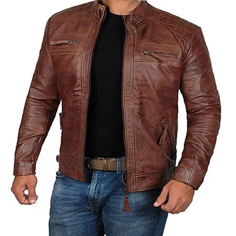 2024 nouveau printemps et automne hommes mode beau manteau en cuir col montant Punk moto veste en cu