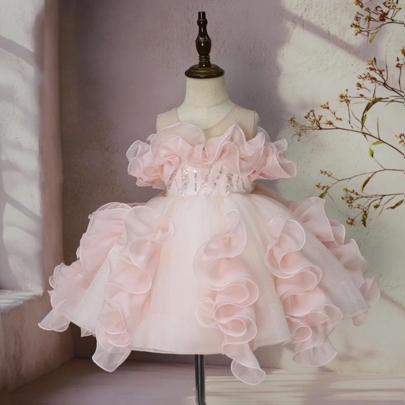 Nouvelle Robe Tutu de Cérémonie pour Bébé Fille, Tenue de Performance pour Fête de Premier Anniversa