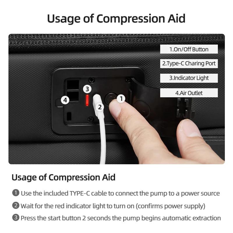 Sac à dos de voyage pour hommes, pompe de démarrage en un clic, compression sous vide, sac à dos pou