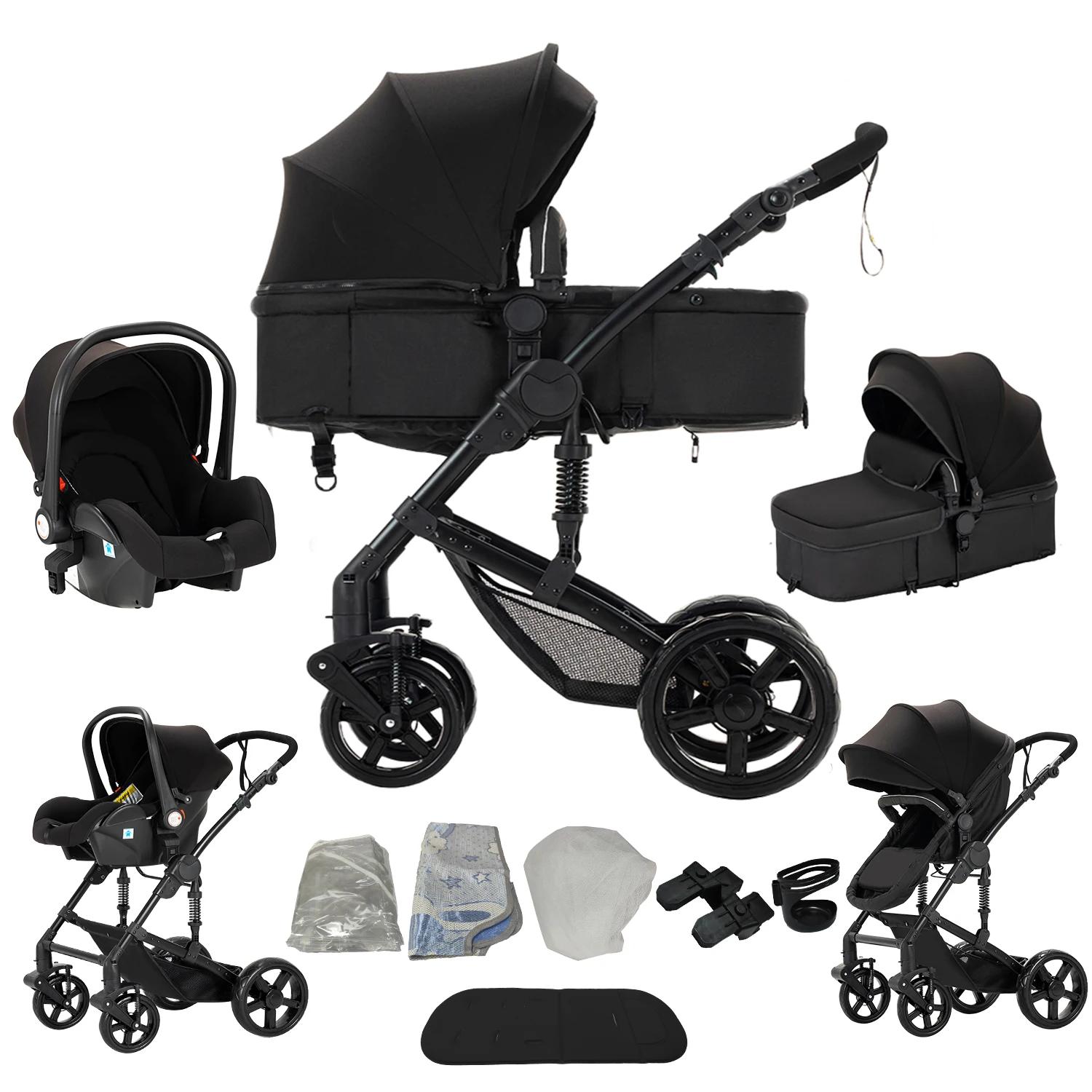 Poussette 3 en 1 pour bébé, pliable, portable, avec moustiquaire, certifiée UE