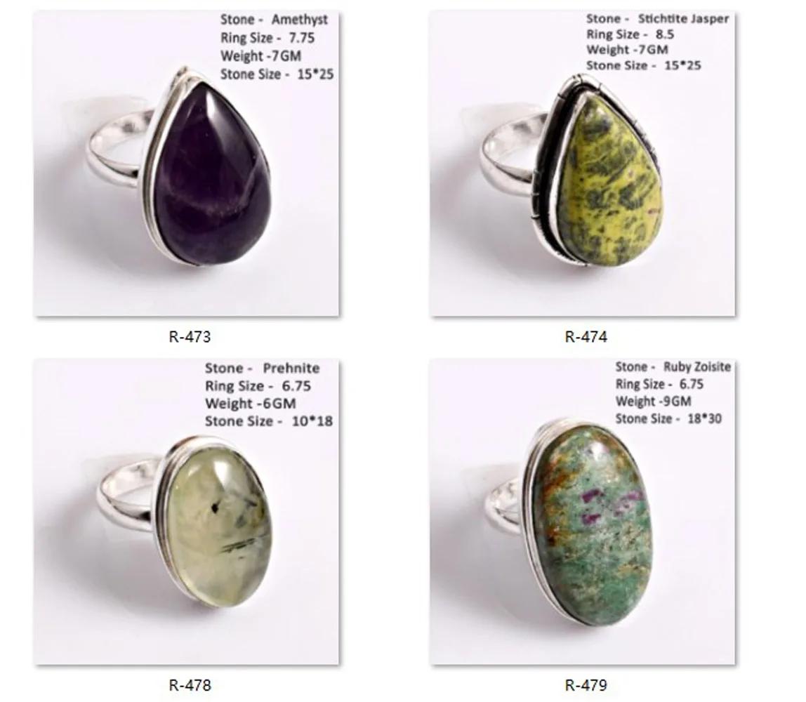 Bague en Amazonite, Turquoise, Agate, Charoïte, Labradorite, Ambre, Citrine, Topaze Bleue, Améthyste