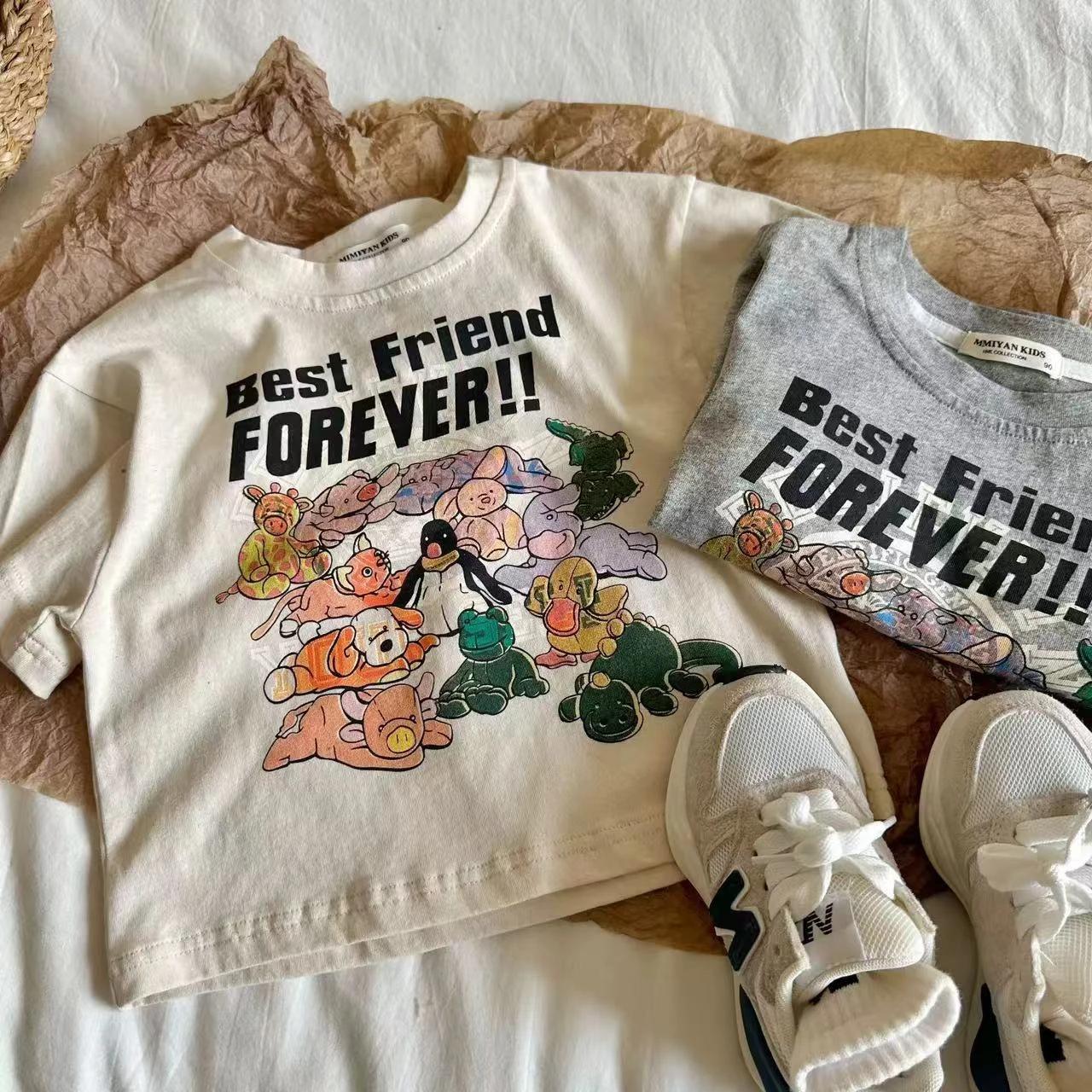 T-shirt d'été à manches courtes pour filles, ample, en coton, col rond, imprimé de dessin animé, 202