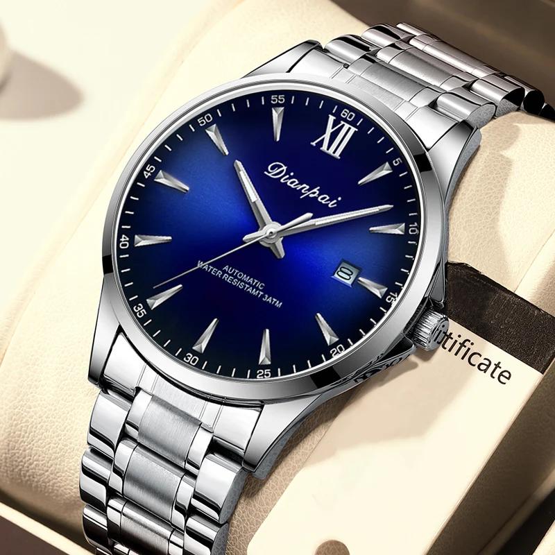 Dianpai montre mécanique entièrement automatique pour hommes d'affaires Simple calendrier en acier i