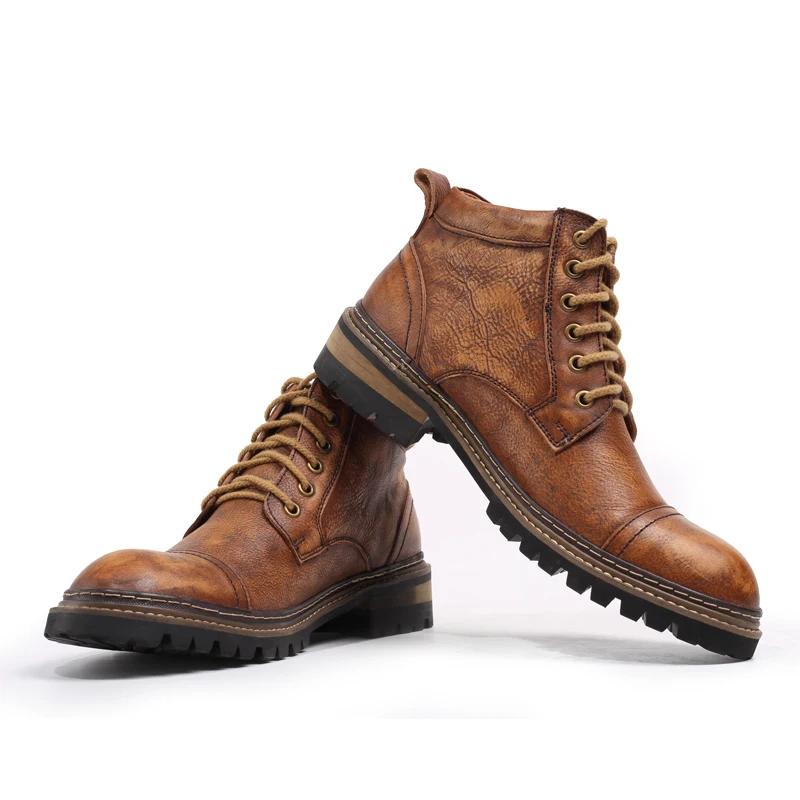 Bottes de combat Goodyear Welt pour hommes, en cuir vieilli britannique vintage à tige haute avec se