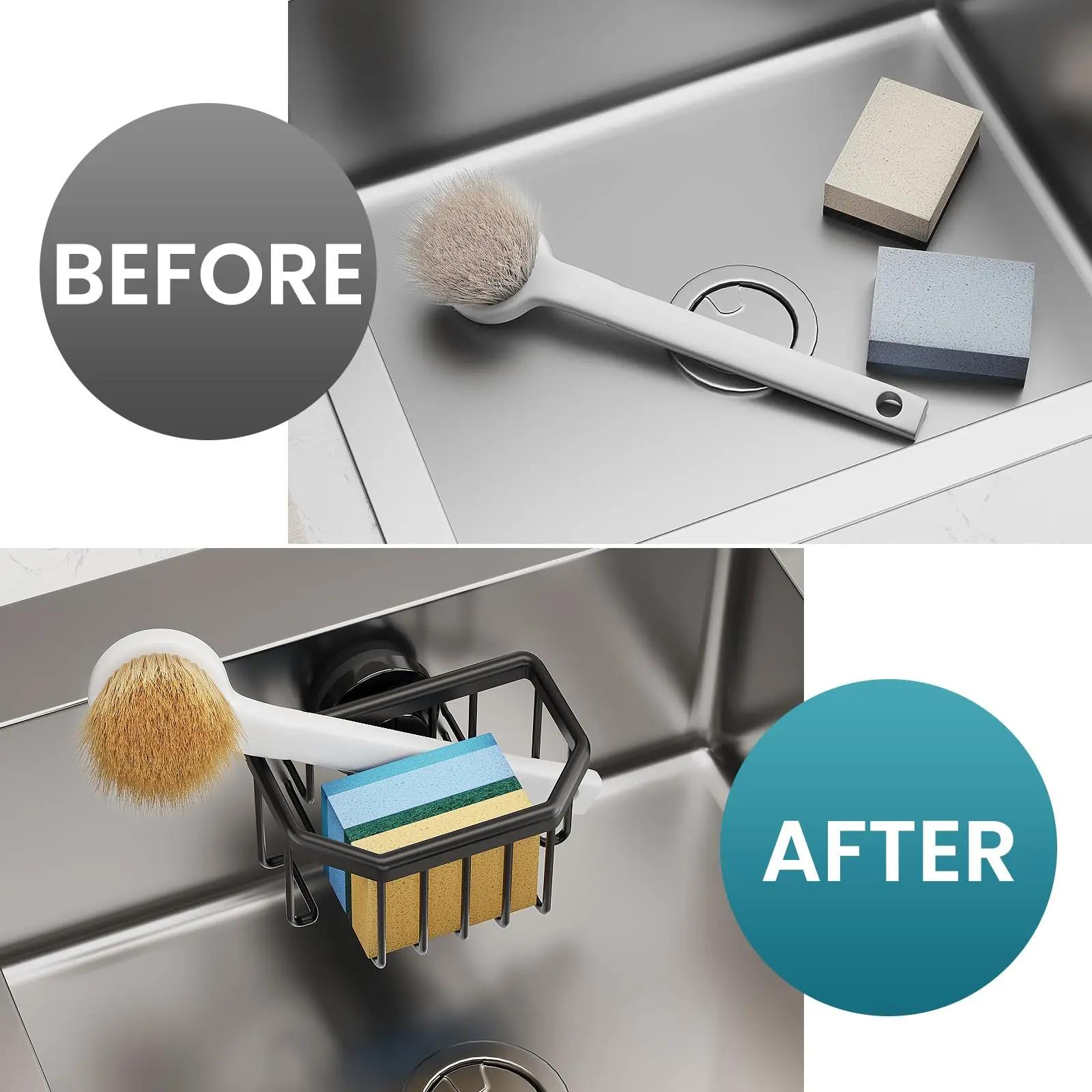 Support à éponge TAILI avec ventouse puissante, support à éponge pour évier amovible, en aluminium a