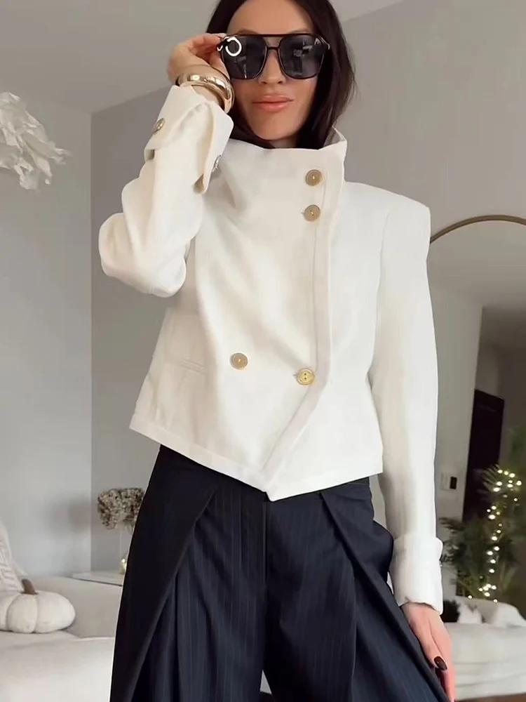 Nouvelle veste décontractée pour femme à col montant, manches longues, boutonnée, couleur unie, styl