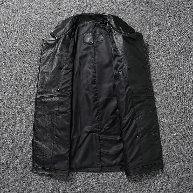 LNY Shop Top-Veste en cuir véritable pour homme, manteau d'affaires long en cuir de cercle noir, par