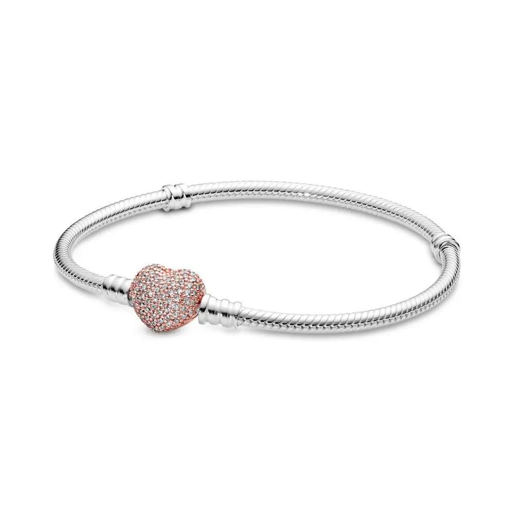 Bracelet en argent pur 925% pour femmes, zircon en forme de cœur romantique, bijoux à breloques orig