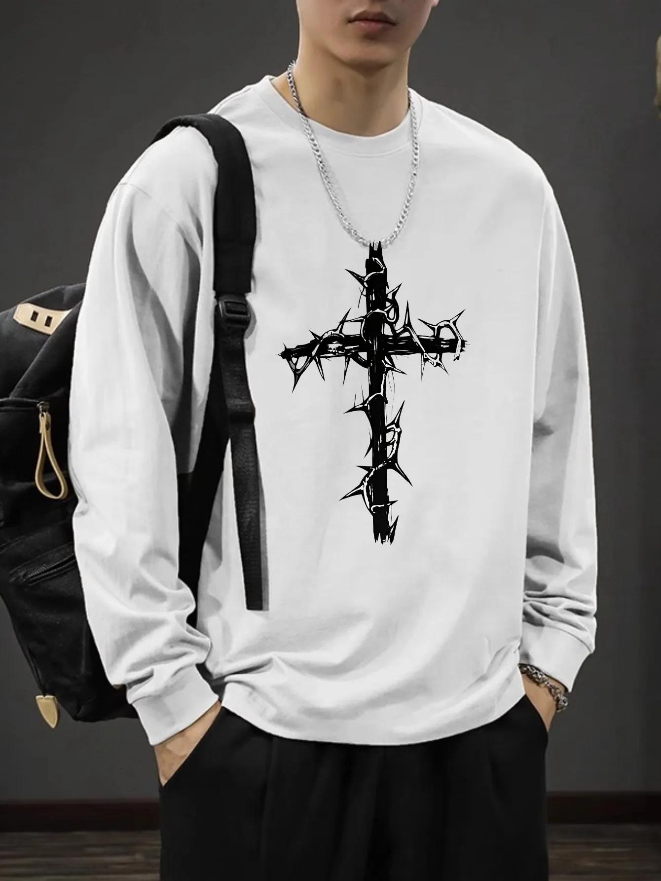T-shirt pour hommes été croix d'épines valise hommes T-shirts à manches longues foncé Hip-hop hommes