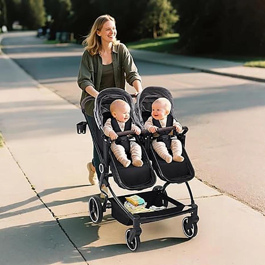 Poussette double pour nouveau-né et tout-petit, poussettes Tandem avec pli compact léger, cancline r