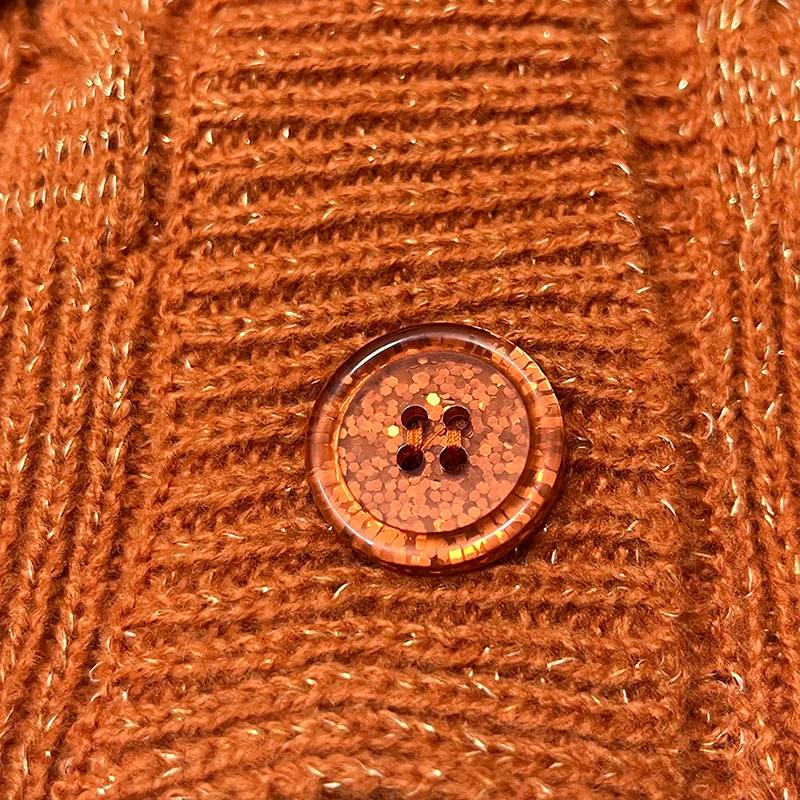Cardigan TS scintillant pour femmes, pull en tricot épais Orange avec broderie d'étoiles, fil doré,