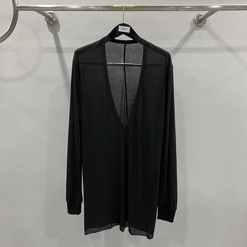T-shirt en coton à col en V pour hommes, chemises monochromes noires, vêtements à la mode, t-shirts