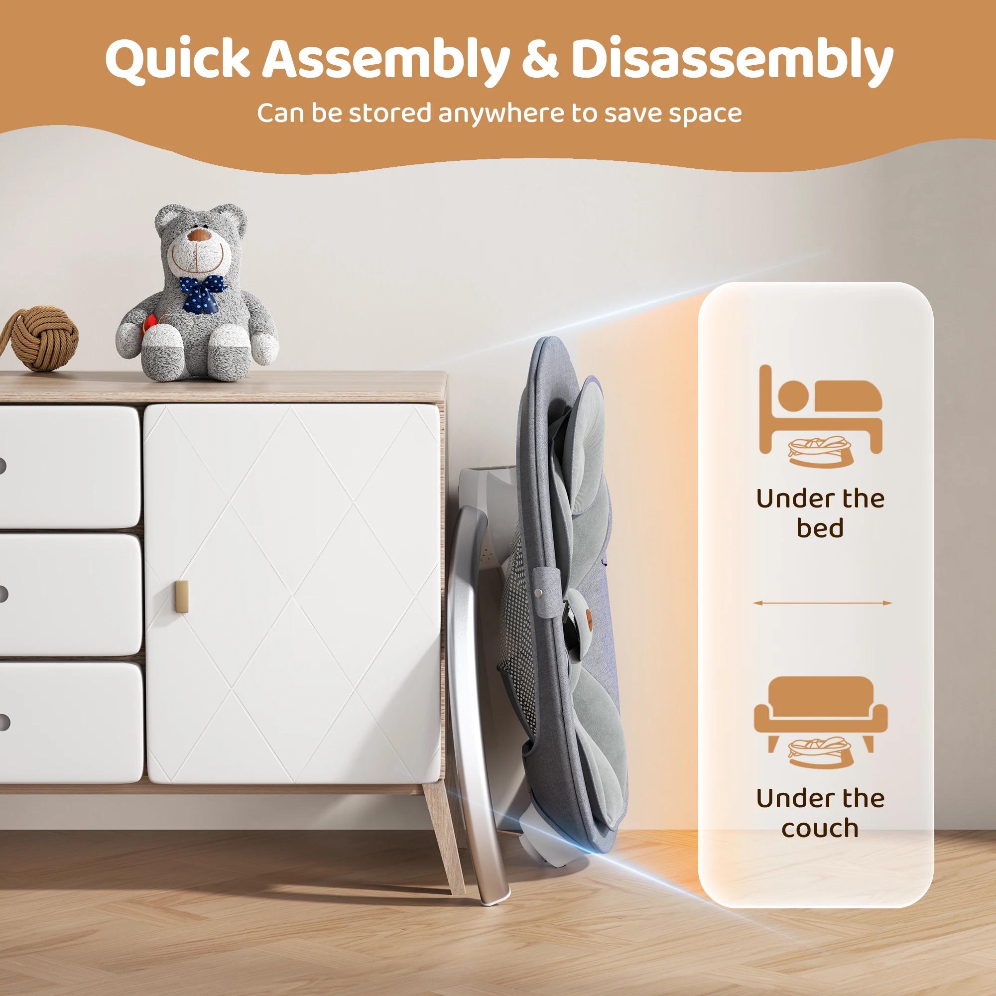Berceau électrique pour bébé, chaise berçante pour bébé, smartphone, batterie ou connexion électriqu