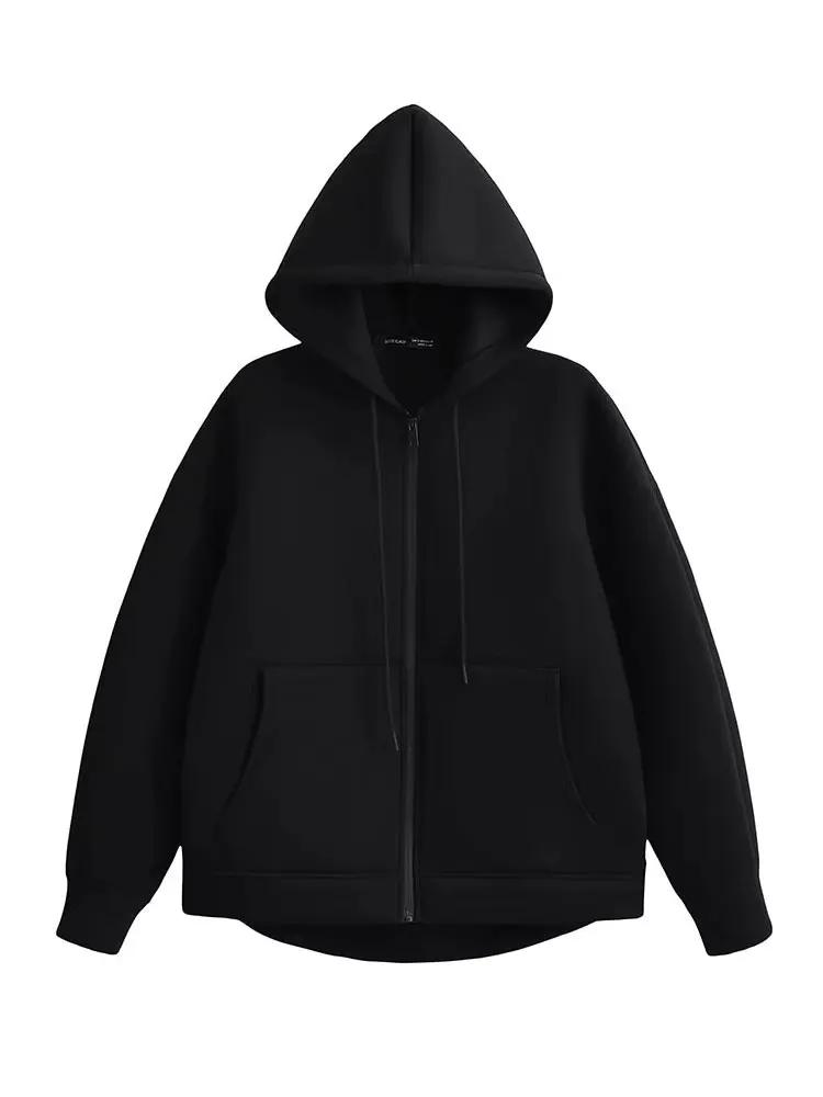 HH automne femmes gris veste avec capuche à manches longues grande poche veste à glissière manteau f